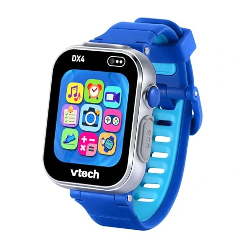 Blue VTech KidiZoom DX4 with silver case and cyan strap accents